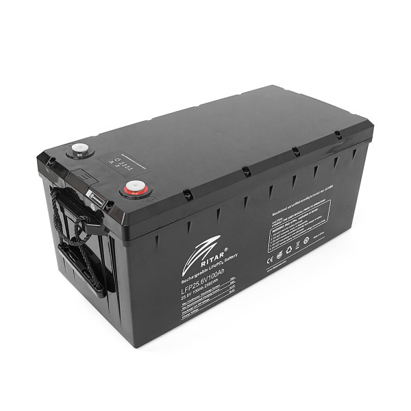 Акумуляторна батарея Ritar LiFePO4 25,6V 100Ah з Bluetooth, CAN/RS485, 2560Wh BMS100A@8S ( 522 х 240 х 219 (224) ), 25,5kg Q1 Акумуляторна батарея Ritar LiFePO4 25,6V 100Ah з Bluetooth, CAN/RS485, 2560Wh BMS100A@8S ( 522 х 240 х 219 (224) ), 25,5kg Q1