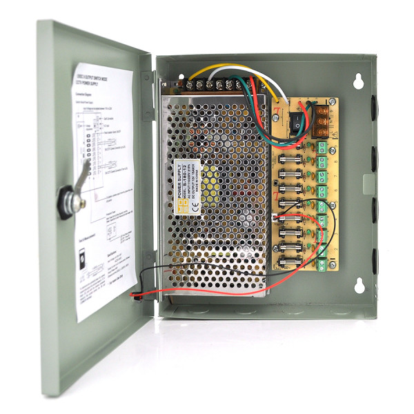 Імпульсний блок живлення 12V-15A / 9CH в боксі з замком перфорований, 9-ти канальний, Q20 Імпульсний блок живлення 12V-15A / 9CH в боксі з замком перфорований, 9-ти канальний, Q20