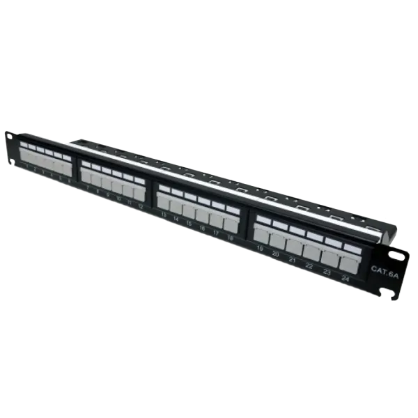 Патч-панель 19" 24xRJ-45 UTP, кат. 6a, із заднім організатором з пластиковими шторками, LW L&W ELECTRONICAL LW-PP74