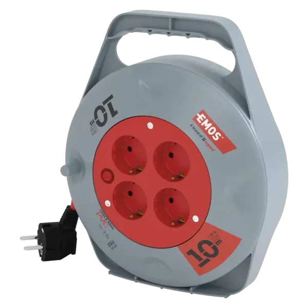 Удлинитель на катушке 10 м EMOS P19510 SCHUKO для бытового использования, 4 розетки, ток 10 А, защита IP20, кабель 1,0 мм², ПВХ изоляция Удлинитель на катушке 10 м EMOS P19510 SCHUKO для бытового использования, 4 розетки, ток 10 А, защита IP20, кабель 1,0 мм², ПВХ изоляция