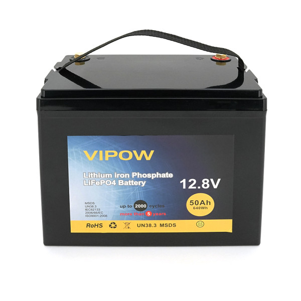 Акумуляторна батарея Vipow LiFePO4 12,8V 50Ah BMS 40A Q2 для сонячних електростанцій, кемпінгу та автономних енергосистем