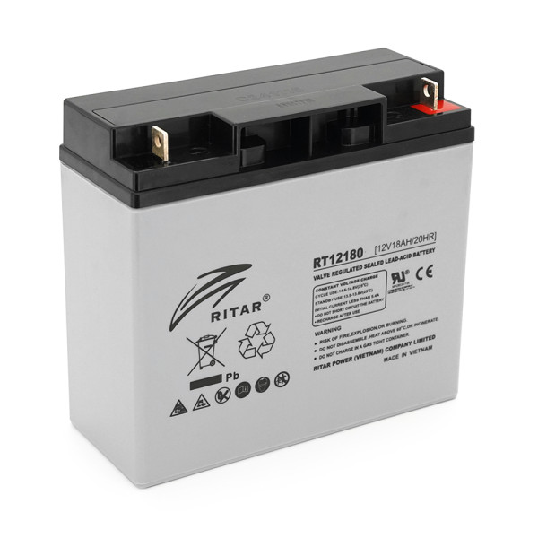 Аккумуляторная батарея AGM RT12180GL5 12В 18А·ч серый корпус для ИБП и охранных систем