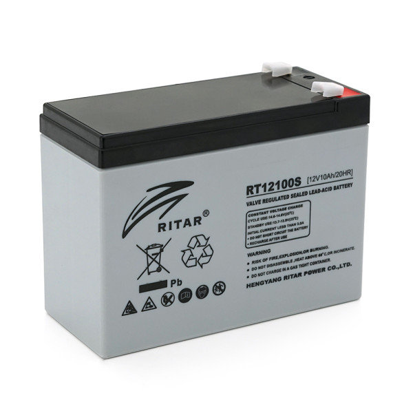 Акумуляторна батарея AGM 12V 10Ah RT12100S для джерела безперебійного живлення та систем відеоспостереження Акумуляторна батарея AGM 12V 10Ah RT12100S для джерела безперебійного живлення та систем відеоспостереження
