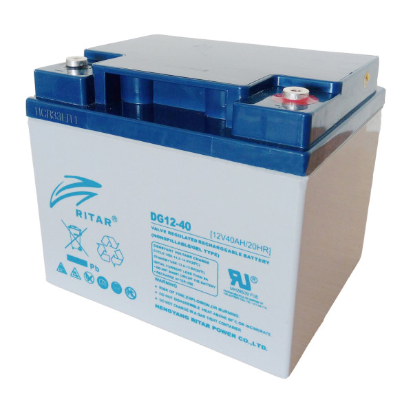 Акумуляторна батарея GEL RITAR DG12-40 12В 40А·год для сонячних панелей, вітроенергетики, UPS та телекомунікацій