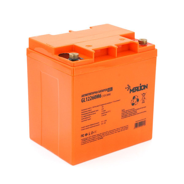 Акумуляторна батарея GL12260M6 12V 26Ah для джерел безперебійного живлення та систем відеоспостереження Акумуляторна батарея GL12260M6 12V 26Ah для джерел безперебійного живлення та систем відеоспостереження