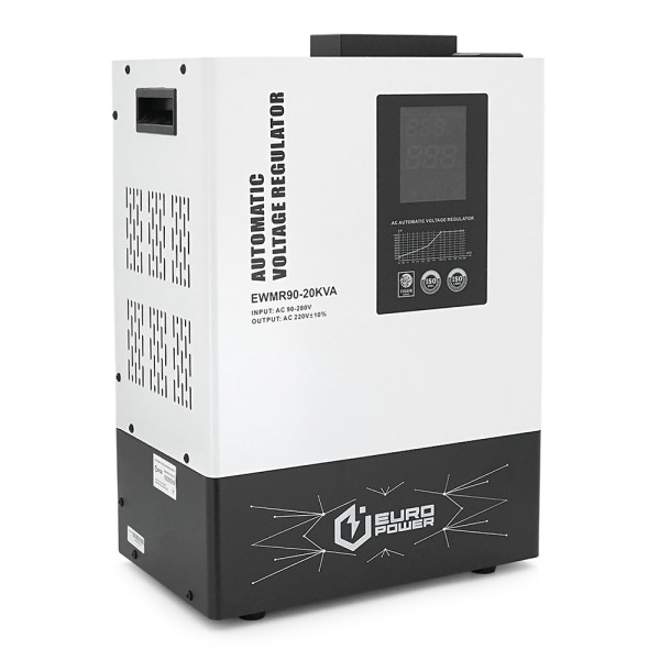 Стабилизатор напряжения релейный Europower EWMR90-20KVA LCD, 16000W, 100A, AC 95V-275V, 50Hz/60Hz, aluninum, ≤50dB, 405x385x520mm, 31.5kg, Q1
