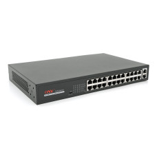 24х портовий PoE комутатор ONV-H1024PLS 24 порти РоЕ 100 Мбіт + 2 Uplink 1000 Мбіт, до 250м, IEEE802.3af/at, загальна потужність 250Вт