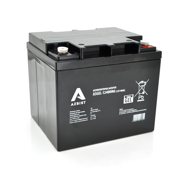 Акумулятор для систем відеоспостереження AZBIST Super GEL ASGEL-12400M6, 12V 40Ah, Black Case, довгий термін служби, універсальне використання Акумулятор для систем відеоспостереження AZBIST Super GEL ASGEL-12400M6, 12V 40Ah, Black Case, довгий термін служби, універсальне використання