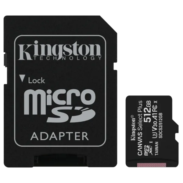 Модуль флеш-пам'яті Kingston 512GB micSDXC Canvas Select Plus 100R A1 C10 Card + ADP Модуль флеш-пам'яті Kingston 512GB micSDXC Canvas Select Plus 100R A1 C10 Card + ADP