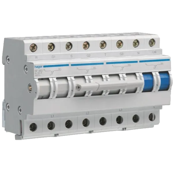 Перемикач вводу резерва Hager SF463 400В/63A, 3+N, 8м