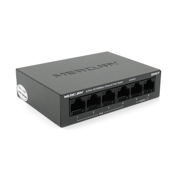 Коммутатор POE Mercury MS06CP с 4 портами POE+ 2 порта UP-Link 100Мбит, БП в комплекте, Q20 Коммутатор POE Mercury MS06CP с 4 портами POE+ 2 порта UP-Link 100Мбит, БП в комплекте, Q20