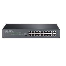 Комутатор POE Mercury SG118PS 16 портів POE 100Мбит + 2 порт Ethernet (UP-Link) 100 Мбіт, БП вбудований, BOX (294*180*44)