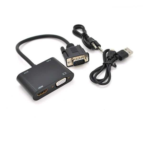 Конвертер VEGGIEG V2-H VGA (тато) на VGA (мама) + HDMI (мама), 25cm, Black, Пакет Конвертер VEGGIEG V2-H VGA (тато) на VGA (мама) + HDMI (мама), 25cm, Black, Пакет