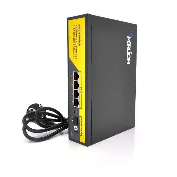 Промисловий POE комутатор Merlion DH-PFS3106-4P-60 4 порти 10/100 для відеоспостереження з вбудованим блоком живлення 52V 1.38A та Single Fiber Tx1310nm 20km Промисловий POE комутатор Merlion DH-PFS3106-4P-60 4 порти 10/100 для відеоспостереження з вбудованим блоком живлення 52V 1.38A та Single Fiber Tx1310nm 20km