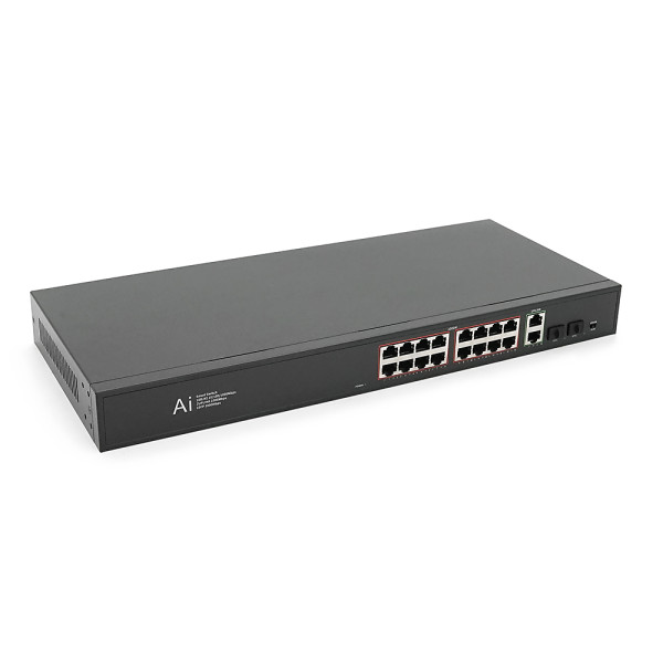 POE комутатор гігабітний Merlion 16 POE + 2 RJ45 + 2 SFP 10/100/1000 вбудований блок живлення 52V 4.8A POE комутатор гігабітний Merlion 16 POE + 2 RJ45 + 2 SFP 10/100/1000 вбудований блок живлення 52V 4.8A
