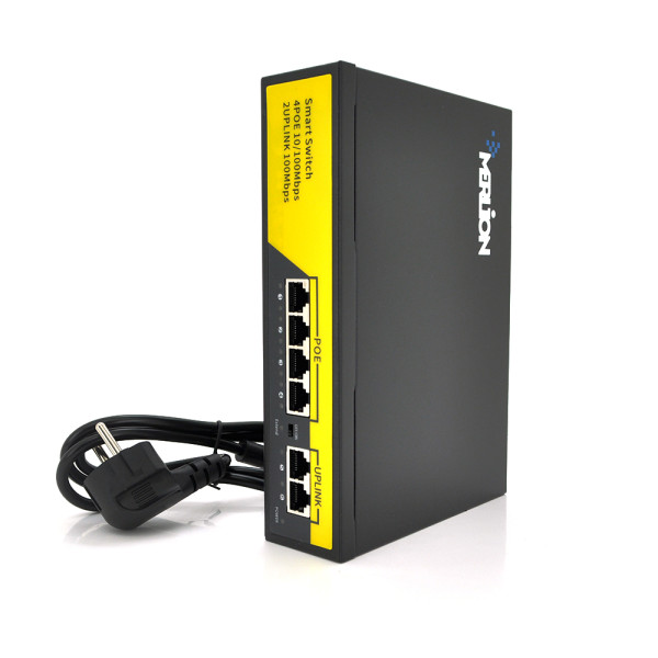 PoE комутатор Merlion 4 порти 10/100 з вбудованим блоком живлення 52V 1.38A для IP-камер і системи відеоспостереження PoE комутатор Merlion 4 порти 10/100 з вбудованим блоком живлення 52V 1.38A для IP-камер і системи відеоспостереження