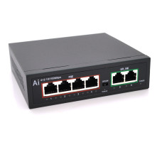 POE комутатор MERLION 4 порти 10/100 + 2 RJ45 10/100 з вбудованим БЖ 52V 1.05A IEEE802.3AT/AF для мережевих рішень та відеоспостереження