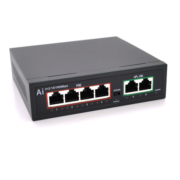 POE комутатор MERLION 4 порти 10/100 + 2 RJ45 10/100 з вбудованим БЖ 52V 1.05A IEEE802.3AT/AF для мережевих рішень та відеоспостереження POE комутатор MERLION 4 порти 10/100 + 2 RJ45 10/100 з вбудованим БЖ 52V 1.05A IEEE802.3AT/AF для мережевих рішень та відеоспостереження