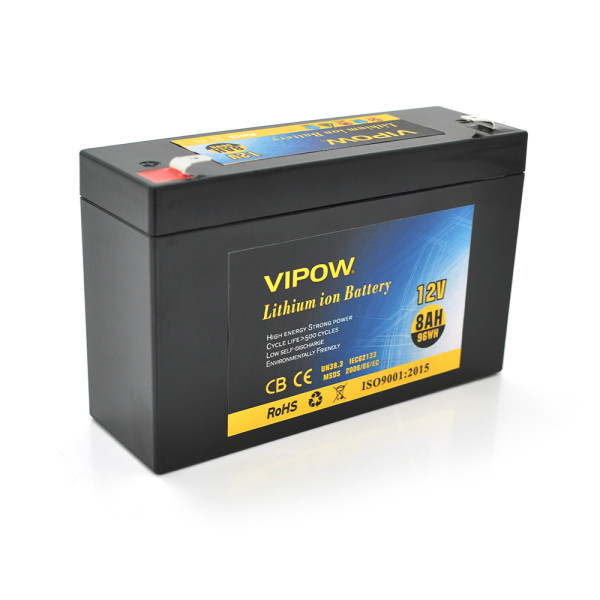 Акумуляторна батарея 12V 8Ah для електронних пристроїв Vipow Li-ion 18650 з вбудованою BMS платою для автомобілів, човнів та мотоциклів 151х50х94 мм Акумуляторна батарея 12V 8Ah для електронних пристроїв Vipow Li-ion 18650 з вбудованою BMS платою для автомобілів, човнів та мотоциклів 151х50х94 мм