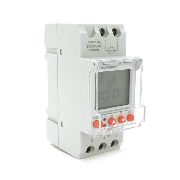 Реле часу Sinotimer TM920BK, програмоване, для автоматизації освітлення, вентиляції та насосів, на DIN-рейку, LCD, змінна батарея, 30А, 85-265V, 87х65х36 мм