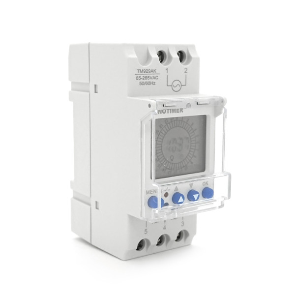 Реле часу для автоматизації Sinotimer TM929AK з LCD, програмоване, на DIN-рейку, змінна батарея, 16А, 230V, компактні розміри 87х65х36 мм
