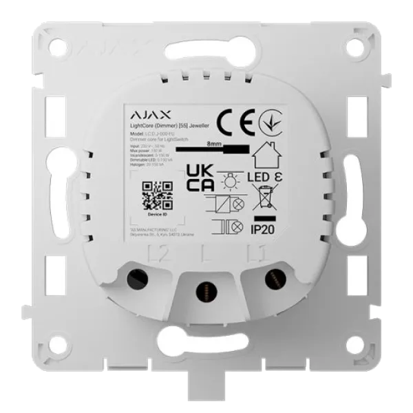 Бездротовий розумний сенсорний димерний вимикач світла Ajax LightCore (Dimmer) [55] (8EU) ASP white