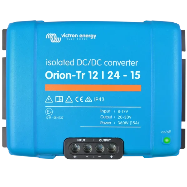 Преобразователь DC-DC Orion-Tr 12/24-15A 360W для бортовых и охранных систем, вход 10-17 В, выход 24,2 В 15 А Преобразователь DC-DC Orion-Tr 12/24-15A 360W для бортовых и охранных систем, вход 10-17 В, выход 24,2 В 15 А