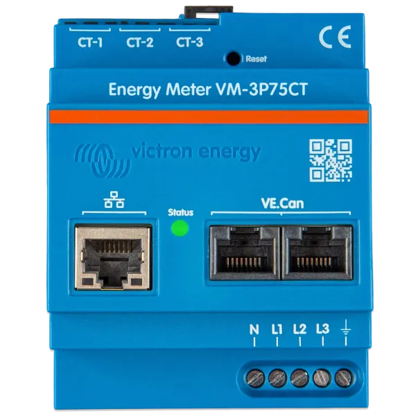 Счетчик электрический Victron Energy VM-3P75CT для мониторинга трехфазной сети 85-265В AC L-N, 150-460В AC L-L и интеграции с VictronConnect, GX и VRM Счетчик электрический Victron Energy VM-3P75CT для мониторинга трехфазной сети 85-265В AC L-N, 150-460В AC L-L и интеграции с VictronConnect, GX и VRM