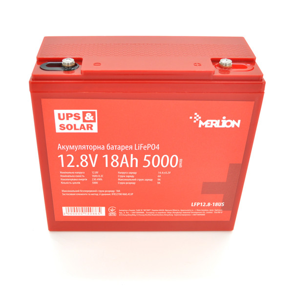 Литий-железо-фосфатный аккумулятор 12.8V 18AH Merlion LiFePO4 для ИБП, до 5000 циклов, размеры 179x75x167 мм, мощность 20A, BMS встроен Литий-железо-фосфатный аккумулятор 12.8V 18AH Merlion LiFePO4 для ИБП, до 5000 циклов, размеры 179x75x167 мм, мощность 20A, BMS встроен
