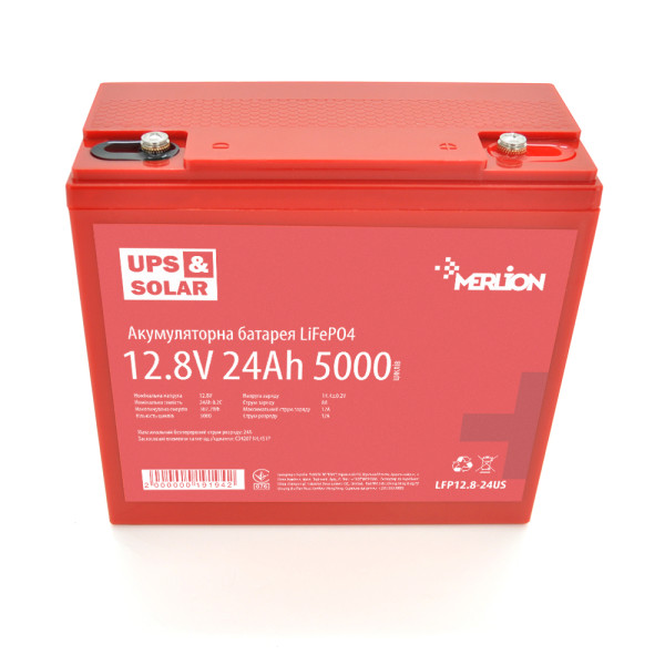 Литий-железо-фосфатный аккумулятор 12.8V 24AH Merlion LiFePO4 для ИБП и солнечных систем, до 5000 циклов, компактные размеры 179x75x167 мм Литий-железо-фосфатный аккумулятор 12.8V 24AH Merlion LiFePO4 для ИБП и солнечных систем, до 5000 циклов, компактные размеры 179x75x167 мм