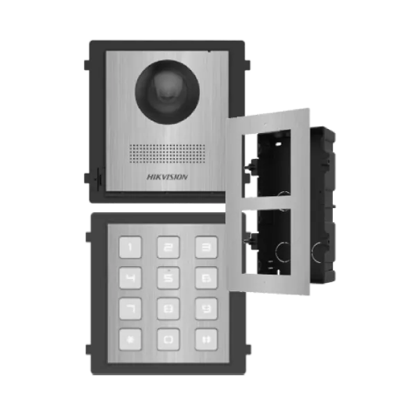 Комплект відеопанелі Hikvision DS-KD8003-IME1NS для домофону з 2-мегапіксельною камерою, модулем розширення DS-KD-ACF2/S та контролером DS-KD-KP/S