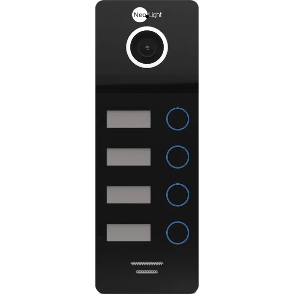Вызовная панель NeoLight MEGA/4 FHD Black для домофона с поддержкой 4 квартир, широкий угол обзора 110°, разрешение 800 ТВЛ, подсветка кнопок Вызовная панель NeoLight MEGA/4 FHD Black для домофона с поддержкой 4 квартир, широкий угол обзора 110°, разрешение 800 ТВЛ, подсветка кнопок
