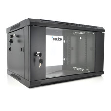 Шкаф Merlion 6U, 600*600*367 (Ш*Г*В)мм закалённое стекло, чёрный. сталь 1,2мм с замком