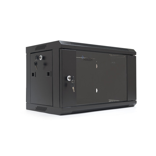 Шафа Merlion 6U, 600*350*367 (Ш*Г*В) мм загартоване скло, чорна, сталь 1,2мм, із замком (у розібраному вигляді!!!), Black