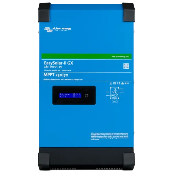 Інвертор для сонячних систем EasySolar-II GX 48/3000/35-32 MPPT 250/70 однофазний 3000 ВА з чистою синусоїдою для автономного та резервного живлення будинку Інвертор для сонячних систем EasySolar-II GX 48/3000/35-32 MPPT 250/70 однофазний 3000 ВА з чистою синусоїдою для автономного та резервного живлення будинку