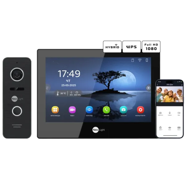 Комплект відеодомофону ALPHA Hybrid Black + PRIME FHD Black для домофону з Wi-Fi, підтримкою камер і вбудованим відеореєстратором Комплект відеодомофону ALPHA Hybrid Black + PRIME FHD Black для домофону з Wi-Fi, підтримкою камер і вбудованим відеореєстратором