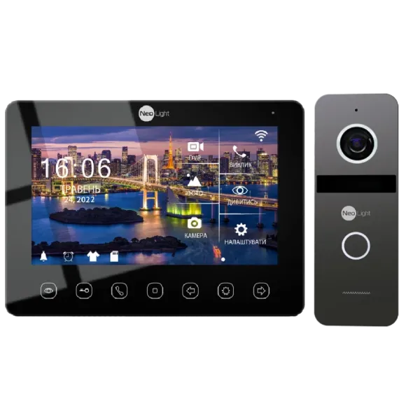 Відеодомофон NeoKIT HD WF B/Graphite з 7-дюймовим дисплеєм та функцією Hands Free для комфортного спілкування та відеоспостереження вдома Відеодомофон NeoKIT HD WF B/Graphite з 7-дюймовим дисплеєм та функцією Hands Free для комфортного спілкування та відеоспостереження вдома
