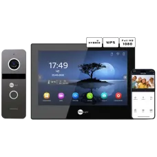 Комплект відеодомофону Neolight ALPHA Hybrid Black + SOLO IP Graphite з кутком, PoE адаптер для панелі виклику