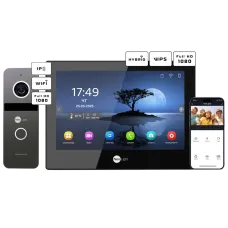 Комплект відеодомофону Neolight ALPHA Hybrid Black + SOLO IPW Graphite з кутком, PoE адаптер для панелі виклику