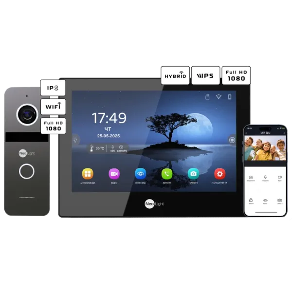 Комплект відеодомофону Neolight ALPHA Hybrid Black + SOLO IPW Graphite з кутком, PoE адаптер для панелі виклику Комплект відеодомофону Neolight ALPHA Hybrid Black + SOLO IPW Graphite з кутком, PoE адаптер для панелі виклику