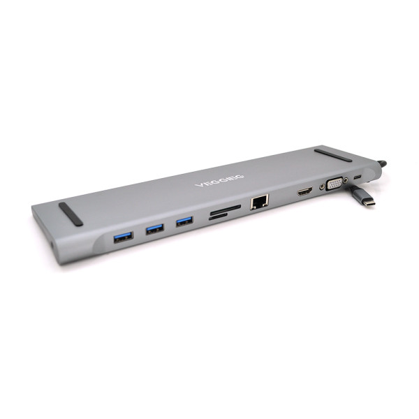 Хаб-конвертор VEGGIEG TC10 Type-C (тато) на Type-C (мама) + USB3.0 * 3 (мама) + HDMI (мама) + VGA (мама) + jack3.5 (мама) + SD / TF + RJ45, 10 см, Silver, Box Хаб-конвертор VEGGIEG TC10 Type-C (тато) на Type-C (мама) + USB3.0 * 3 (мама) + HDMI (мама) + VGA (мама) + jack3.5 (мама) + SD / TF + RJ45, 10 см, Silver, Box