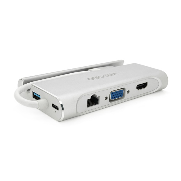 Хаб-конвертор VEGGIEG TC07-S Type-C (тато) на Type-C (мама) + USB3.0 * 3 (мама) + HDMI (мама) + RJ45, 10см, Silver, Box Хаб-конвертор VEGGIEG TC07-S Type-C (тато) на Type-C (мама) + USB3.0 * 3 (мама) + HDMI (мама) + RJ45, 10см, Silver, Box