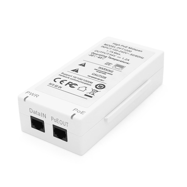 PoE-инжектор с технологией Hi-PoE Midspan (60Вт) Dahua DH-PFT1200, 1xRJ45 10/100/1000 Base-T (PoE), 50х70х39 мм PoE-инжектор с технологией Hi-PoE Midspan (60Вт) Dahua DH-PFT1200, 1xRJ45 10/100/1000 Base-T (PoE), 50х70х39 мм