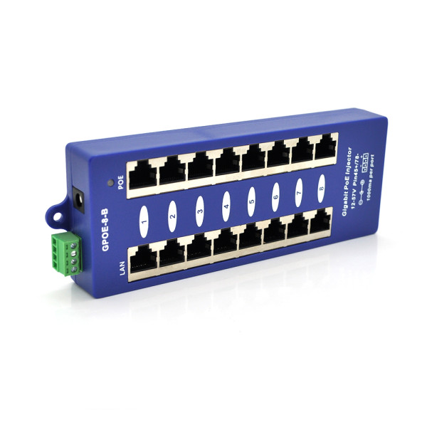 8-портовий POE-інжектор живлення, з 8xRJ45 портами Ethernet 10/100 / 1000Мбіт / с, IEEE802.3af / at, 12-57V, PIN45 + / 78- 8-портовий POE-інжектор живлення, з 8xRJ45 портами Ethernet 10/100 / 1000Мбіт / с, IEEE802.3af / at, 12-57V, PIN45 + / 78-