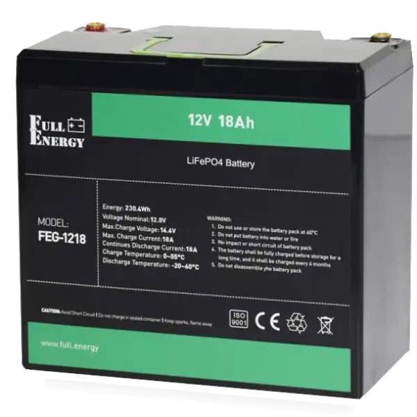 Литиевый аккумулятор Full Energy FEG-1218 12В 18А·ч для видеонаблюдения и охранных систем с защитой от перезаряда и короткого замыкания