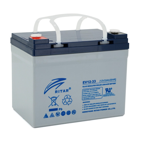 Тяговий акумулятор AGM RITAR EV12-33 12В 33Аh M5 для електротранспорту та систем безперебійного живлення Тяговий акумулятор AGM RITAR EV12-33 12В 33Аh M5 для електротранспорту та систем безперебійного живлення