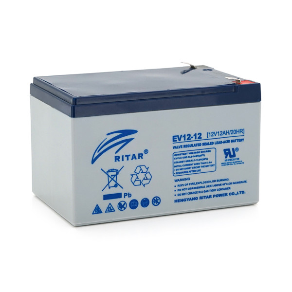 Тяговый аккумулятор RITAR EV12-12 12V 12Ah AGM для электротранспорта и бесперебойного питания систем видеонаблюдения Тяговый аккумулятор RITAR EV12-12 12V 12Ah AGM для электротранспорта и бесперебойного питания систем видеонаблюдения