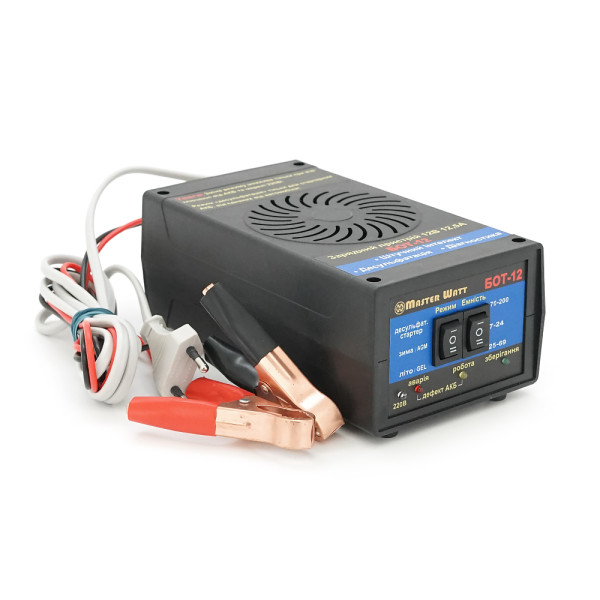 Desulfating charger BOT-12 автоматическое для аккумулятора 12V (7-200Ah) (MF, WET, AGM, GEL, CA/CA), 160-245V, ток заряда 12,5А, крокодилы в комплекте Desulfating charger BOT-12 автоматическое для аккумулятора 12V (7-200Ah) (MF, WET, AGM, GEL, CA/CA), 160-245V, ток заряда 12,5А, крокодилы в комплекте