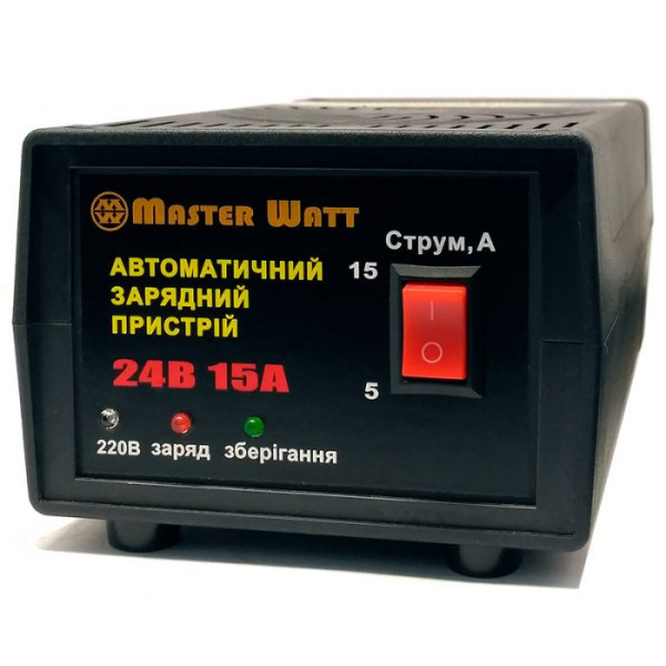 Автоматичне ЗУ для акумулятора MW-AZU24-15A 24V (25-260Ah) (MF, WET, AGM), 160-245V, Струм заряду 5А/15А, крокодили в комплекті Автоматичне ЗУ для акумулятора MW-AZU24-15A 24V (25-260Ah) (MF, WET, AGM), 160-245V, Струм заряду 5А/15А, крокодили в комплекті