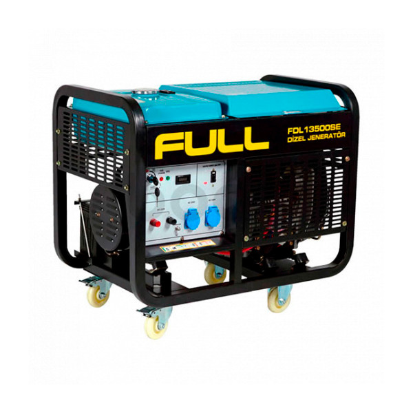 Генератор дизельний FULL FDL13500SE, 1-фазний 230V, 50Hz, 13.75kVA/11kW, бак 25 л, витрата 3,5 л/год, пуск: ручний/стартер (без АКБ), 910х578х668 мм, 190 кг Генератор дизельний FULL FDL13500SE, 1-фазний 230V, 50Hz, 13.75kVA/11kW, бак 25 л, витрата 3,5 л/год, пуск: ручний/стартер (без АКБ), 910х578х668 мм, 190 кг